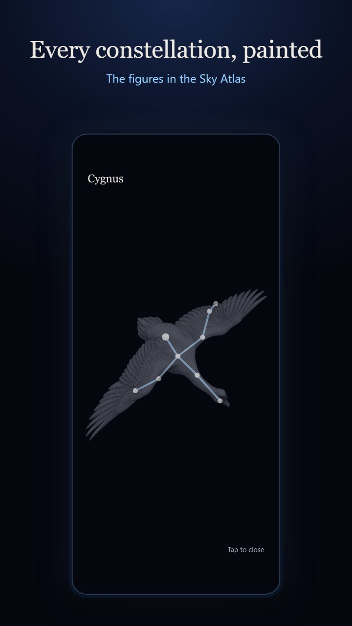 Bortle Bounded Atlas screen with Cygnus artwork