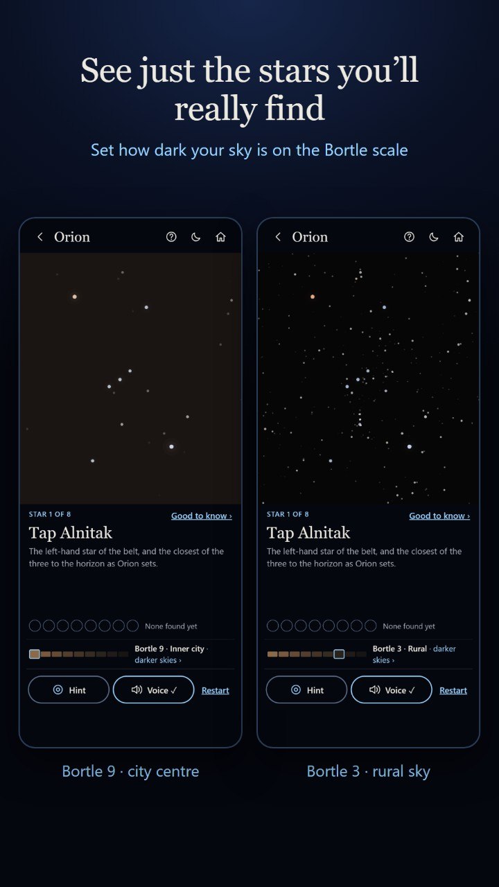 Bortle Bounded comparing the stars visible in Bortle 9 and Bortle 3 skies